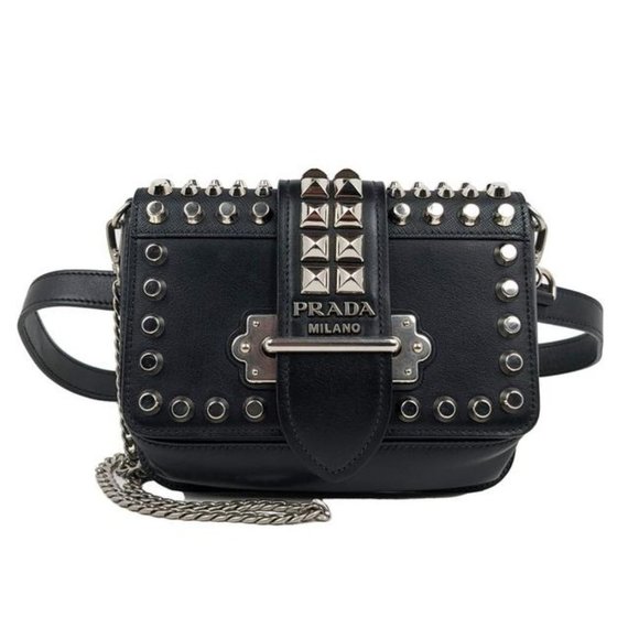 Prada Black Cahier Studded Chain Convertible Belt Bag - Picture 1 of 8